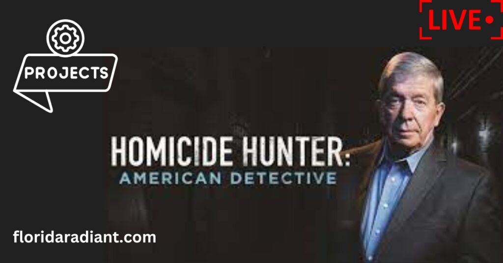 A dedicated American detective, recognized as a homicide hunter, meticulously examining evidence at a crime scene.