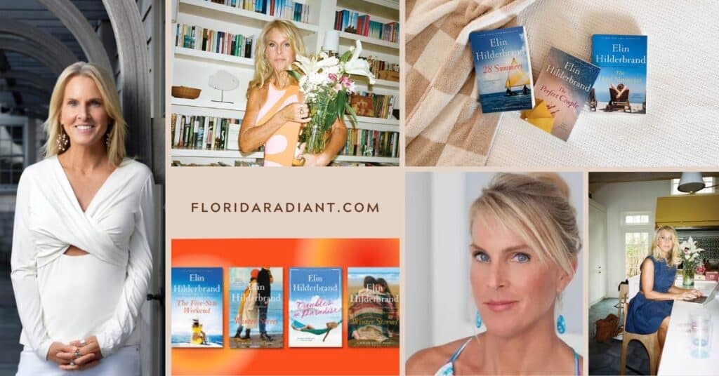 Florida's best-selling author featured with their award-winning book, surrounded by fans and literary awards.