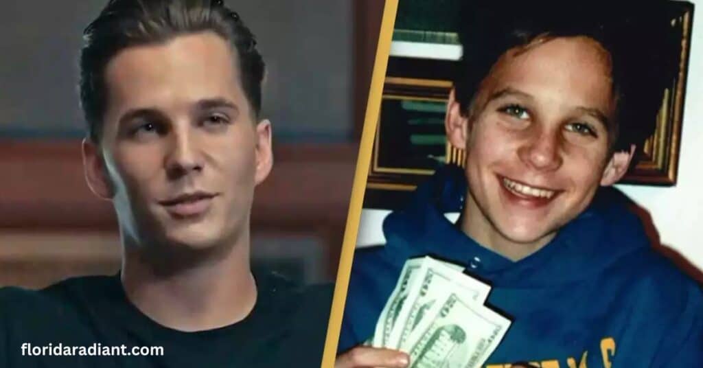 A young boy displays money in his hands, accompanied by a smiling man, capturing a cheerful financial moment.