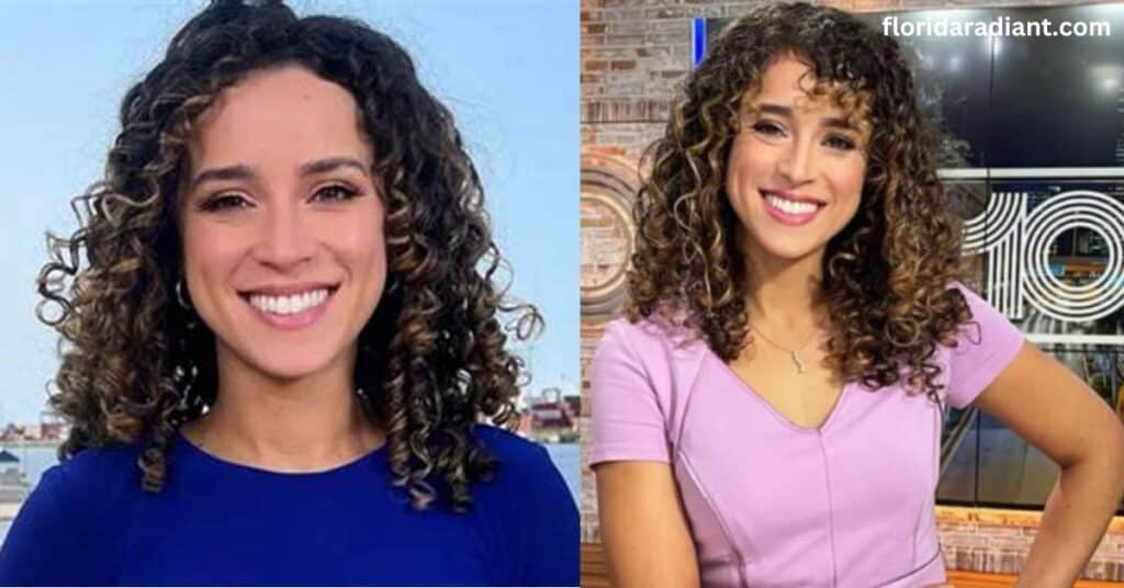 A woman with curly hair is featured in two distinct photographs, highlighting her hairstyle.