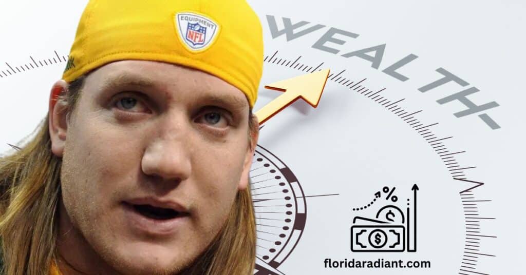 A man with long hair dons a yellow cap while displaying a sign that states "wealth," representing financial abundance.